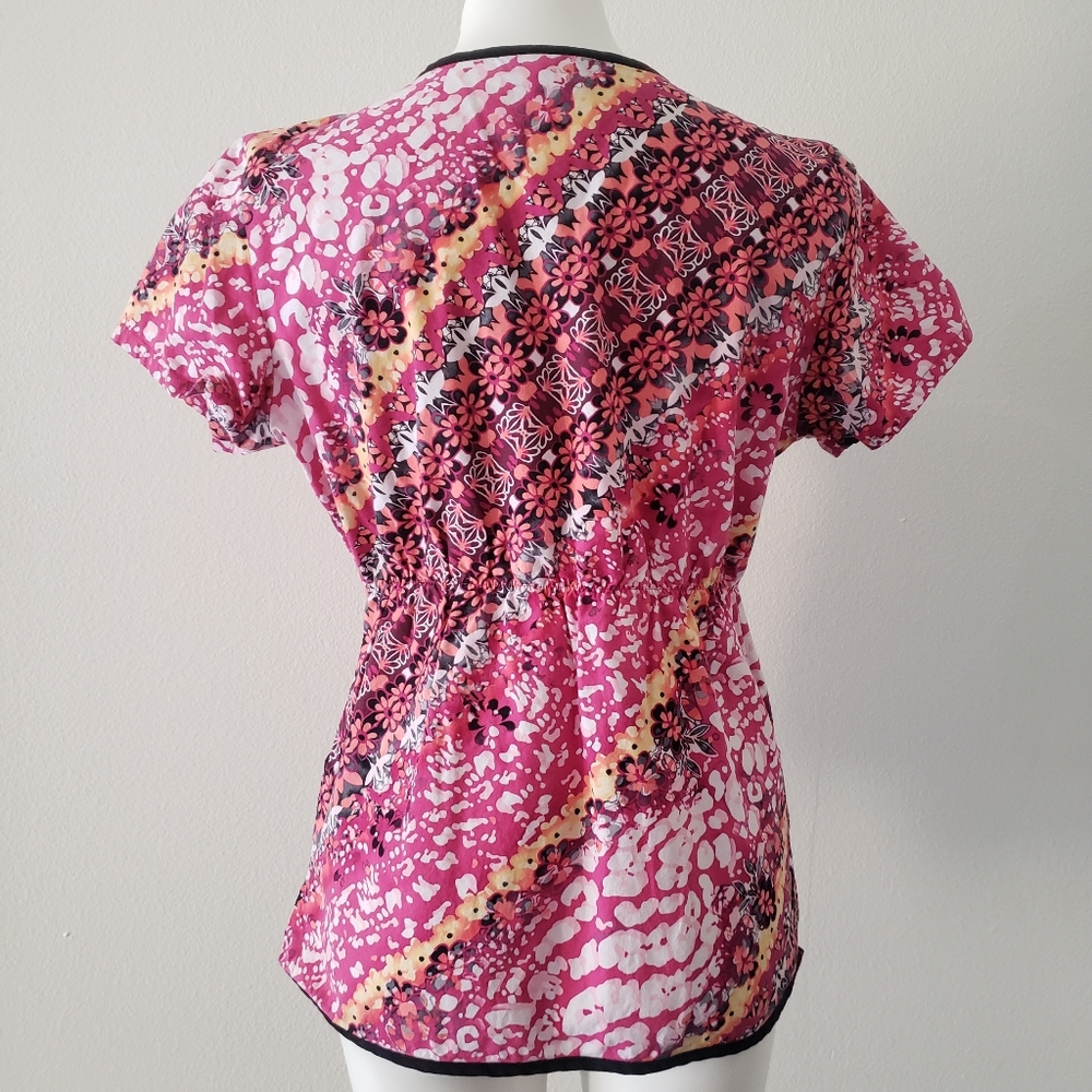 Los Angeles Rose Womens Scrub Top Size Medium Floral Nurse Pink Brown - Picture 2 of 7